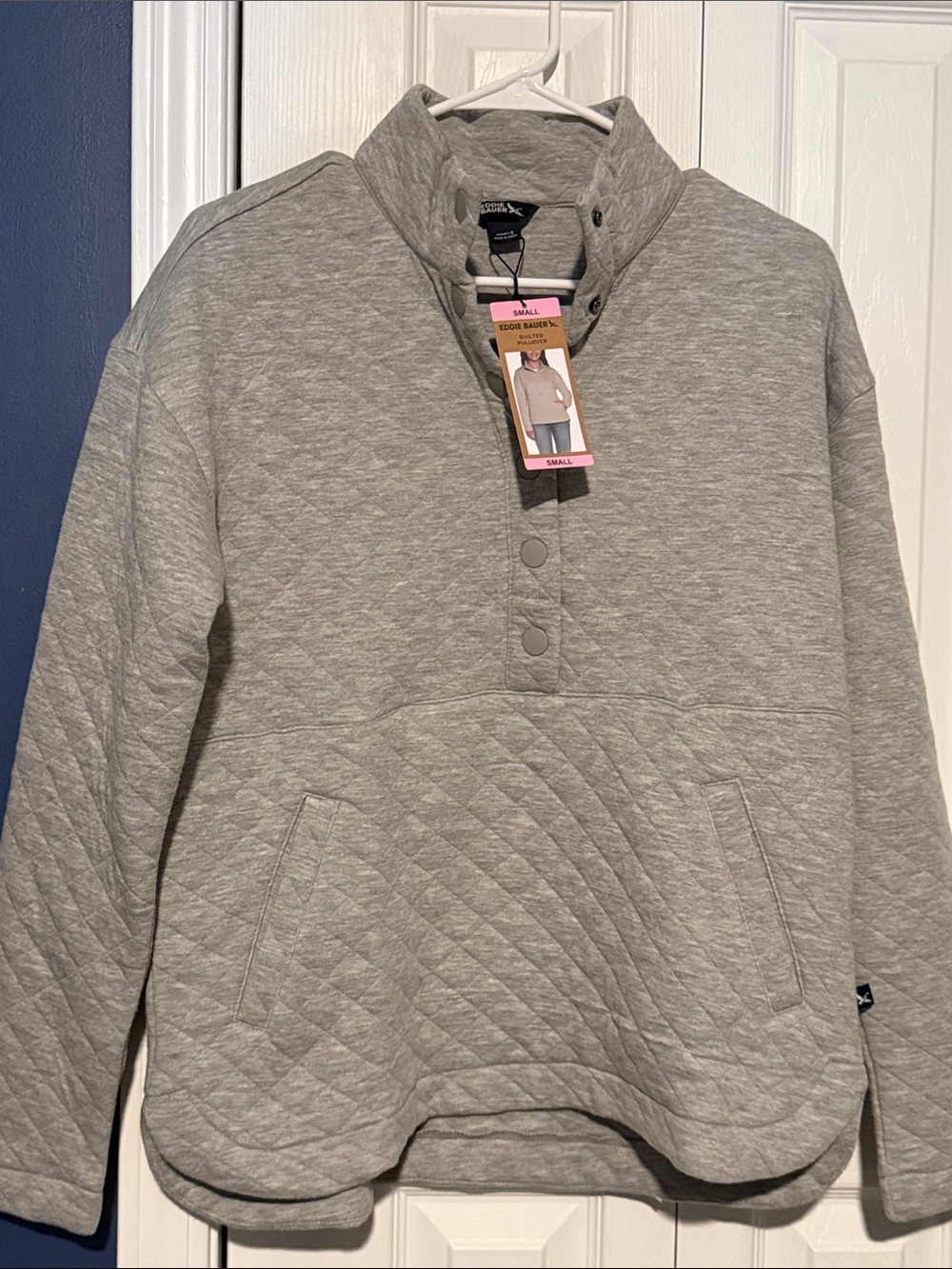 Eddie Bauer Light Gray Quilted Snap Pullover